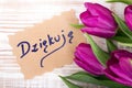 `Thank you` card Polish word `dziÃâ¢kujÃâ¢` and tulip bouquet